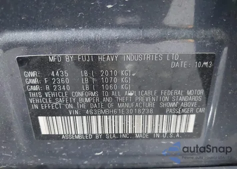 2014 Subaru Legacy 2.5 I Sport z USA, uszkodzony, nr VIN 4S3BMBH61E3018238